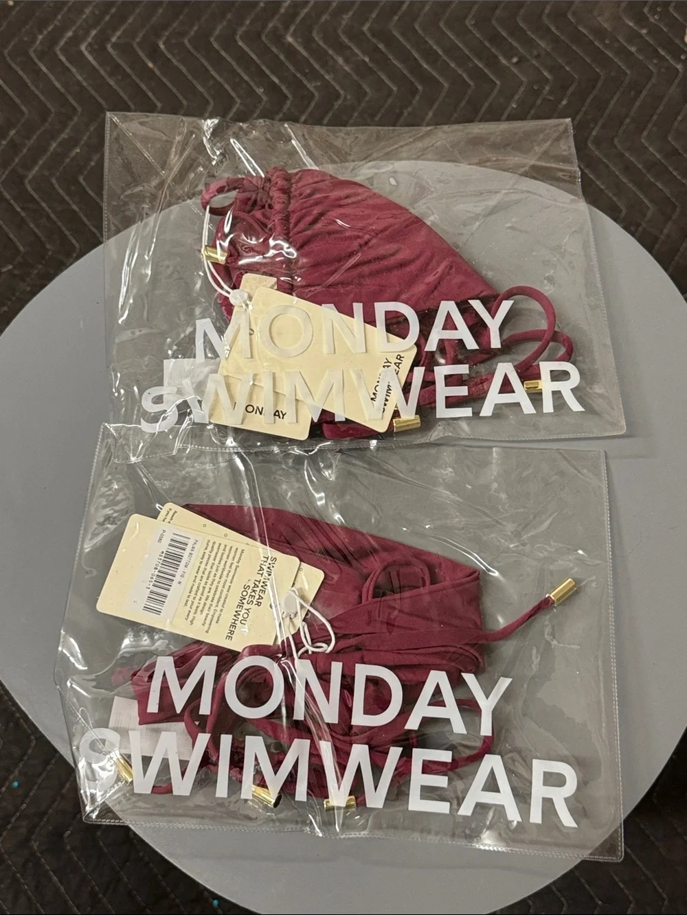 Monday Swimwear Wine Red Triangle String Bikini